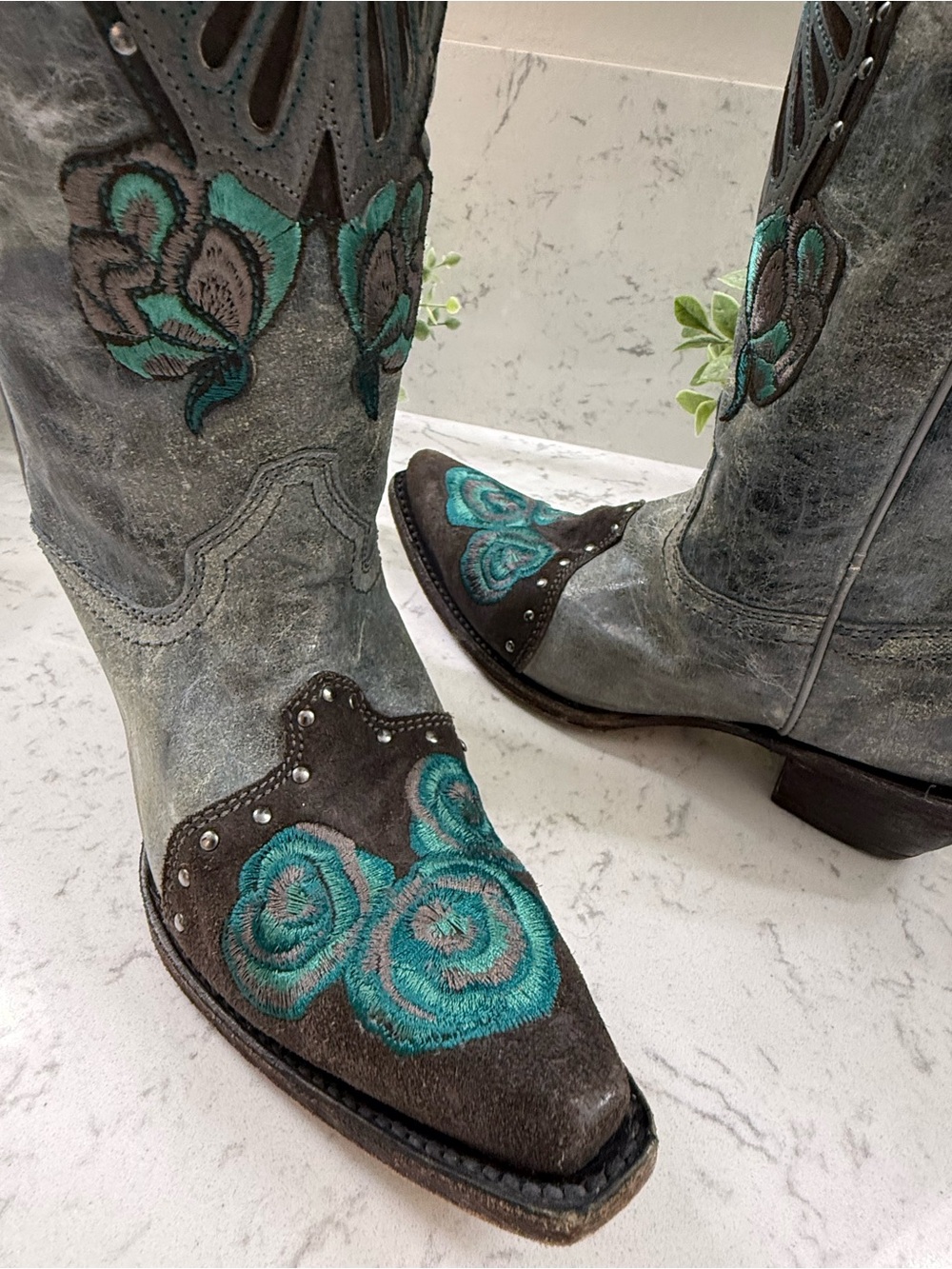 CORRAL VINTAGE LD Blue Jean Leather Butterfly & Roses C1150 Women’s SIZE 7M